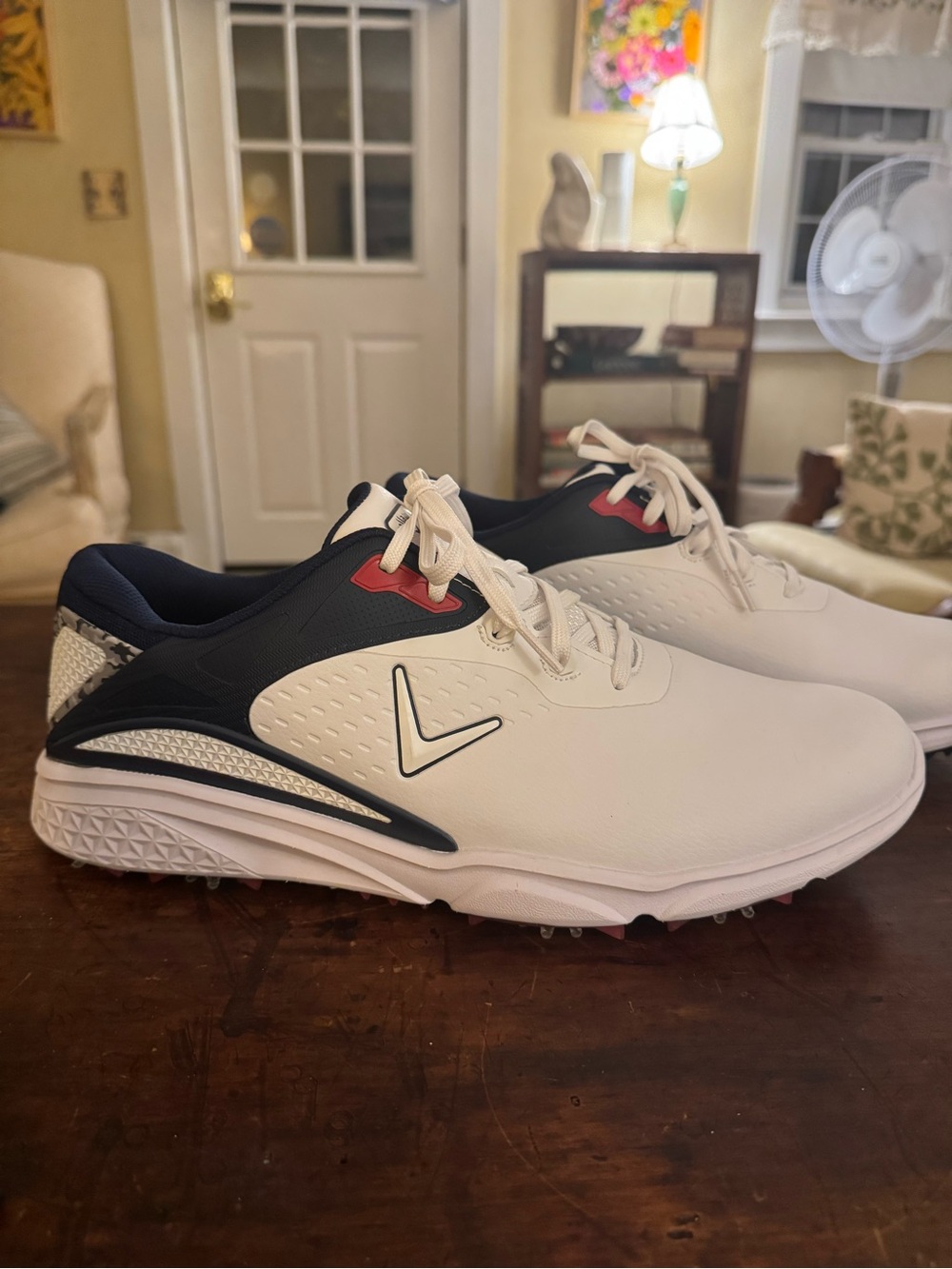Callaway White Navy Golf Shoes with Red Accent